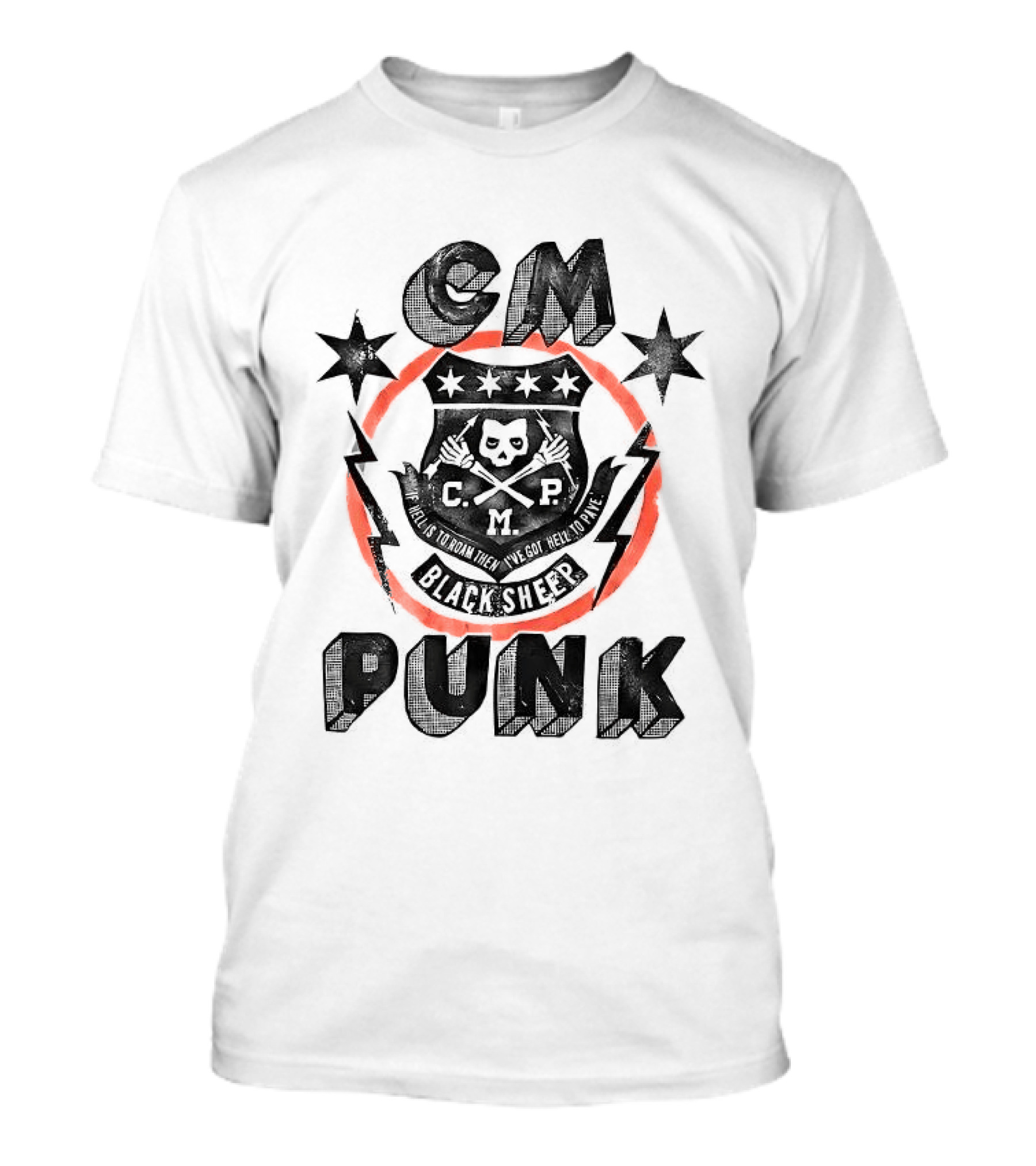 CM Punk Black Sheep Crest With Stars And Lightning T-Shirt