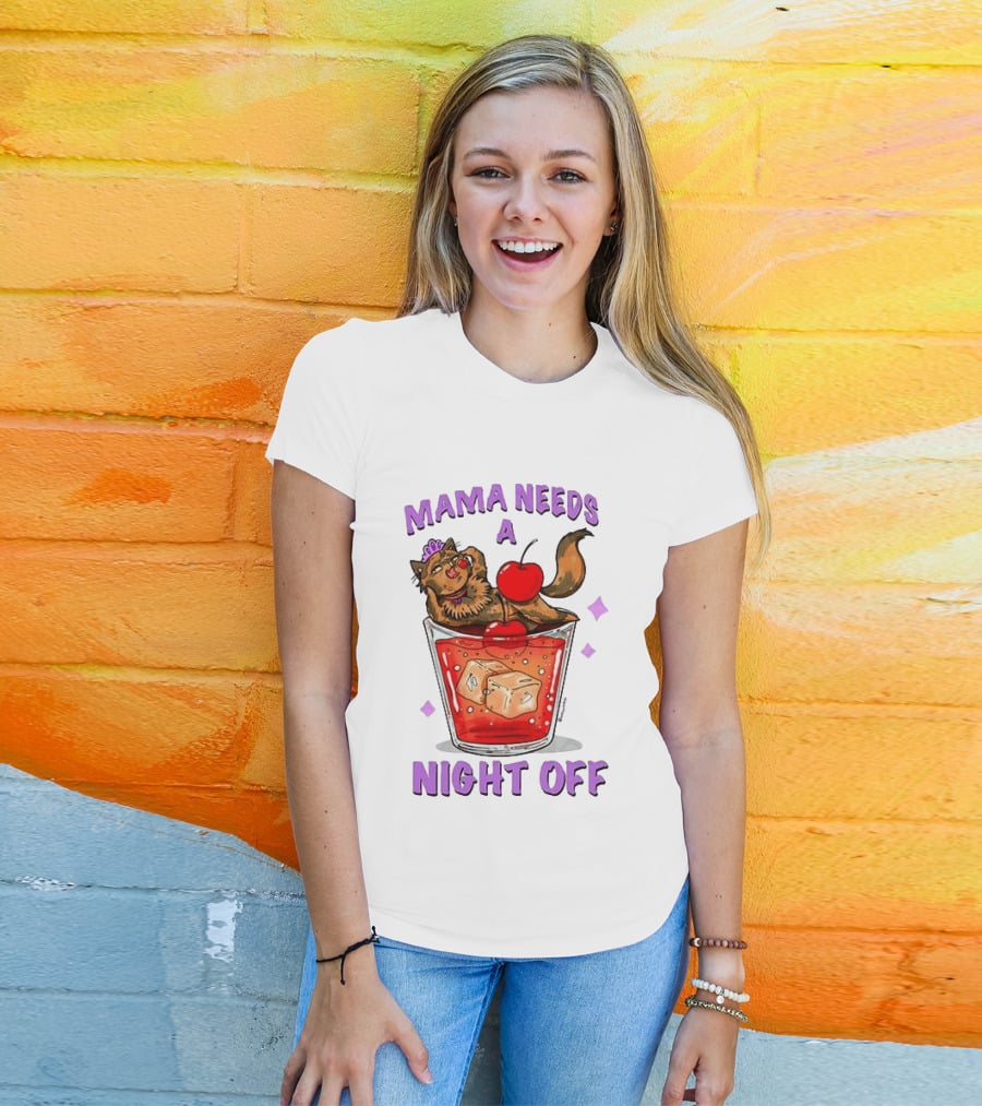 Mama Needs A Night Off Cat Chilling In Cocktail With Cherry And Ice Cubes T-Shirt
