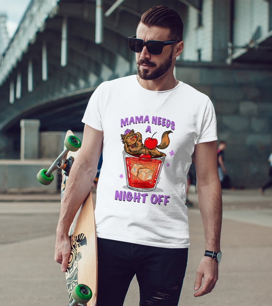 Mama Needs A Night Off Cat Chilling In Cocktail With Cherry And Ice Cubes T-Shirt