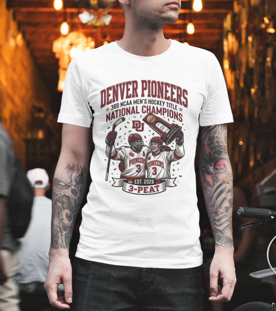 Denver Pioneers 3rd NCAA Men's Hockey Title National Champions 1985 1996 3 Peat T-Shirt