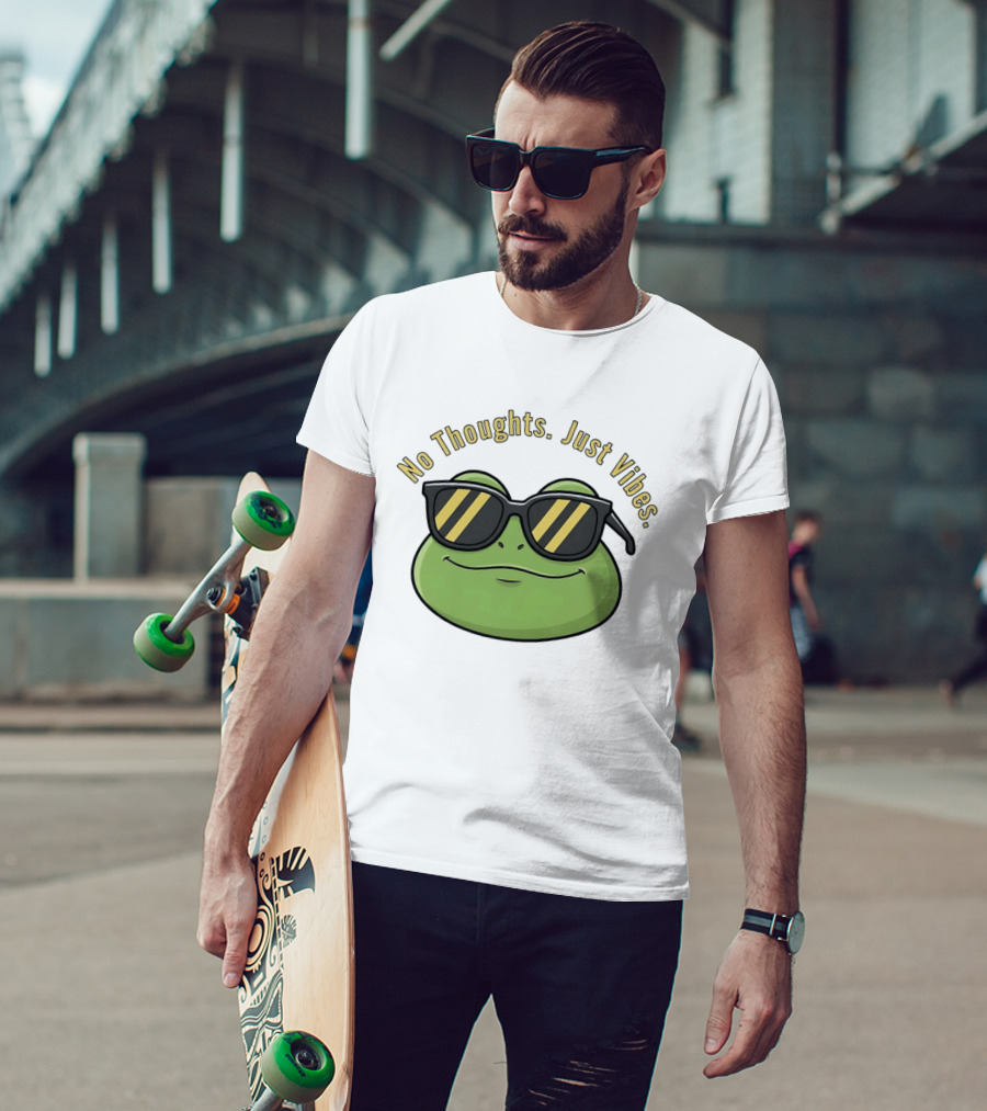 Frog No Thoughts Just Vibes Sunglasses Relaxed Mood T-Shirt