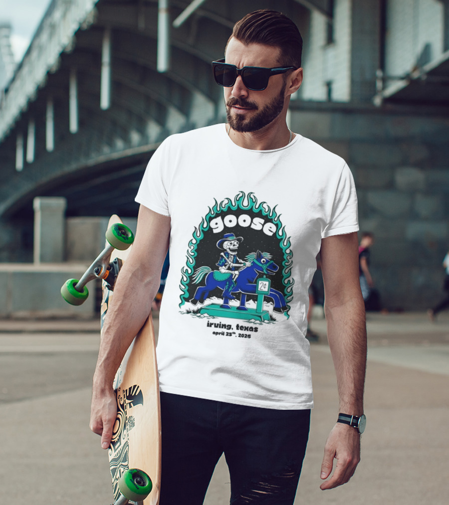 Goose Irving Texas April 25 2026 Tour Cowboy And Horse Neon Flames T-Shirt