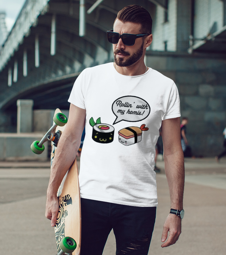 Kawaii Sushi Rollin With My Homie Cute Sushi Cartoon Characters T-Shirt