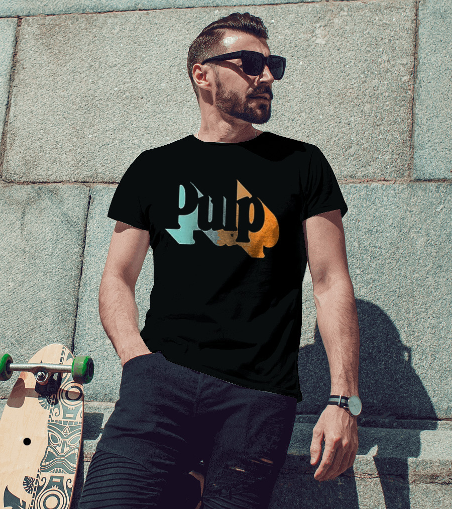 Here Comes More Pulp Dates Retro Style Text In Blue And Orange T-Shirt