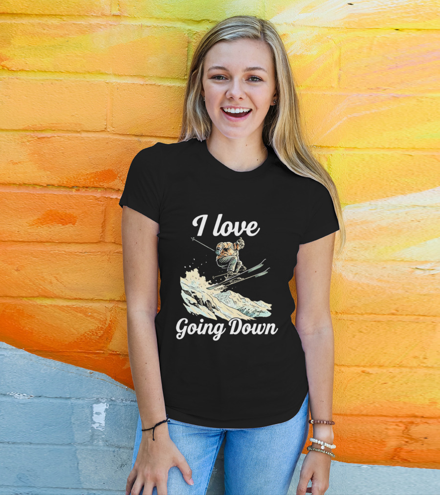 I Love Going Down Skiing Skier Jumping T-Shirt