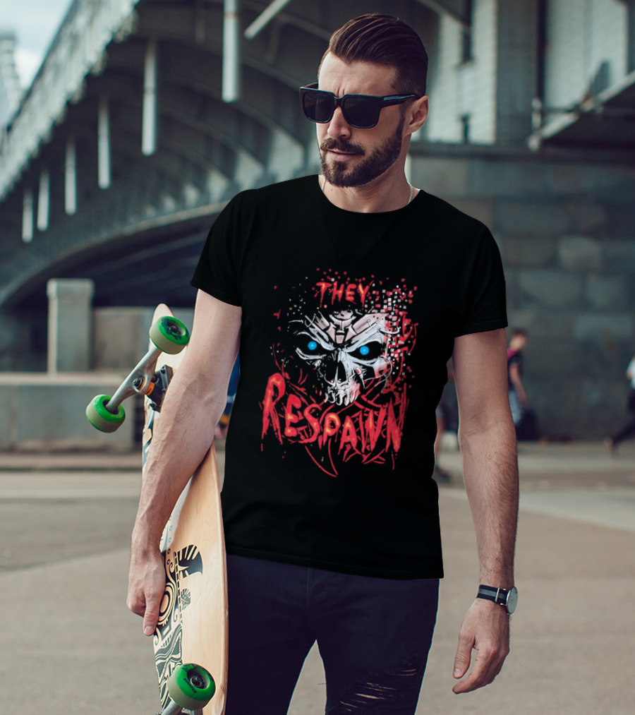 They Respawn Skull Blue Eyes Graffiti T-Shirt