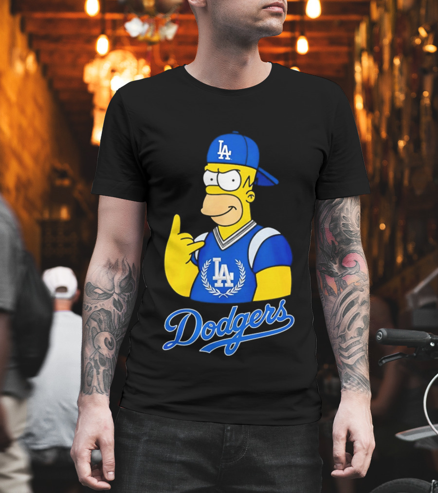 The Simpsons Homer LA Dodgers Rock Hand Gesture Collaboration T-Shirt