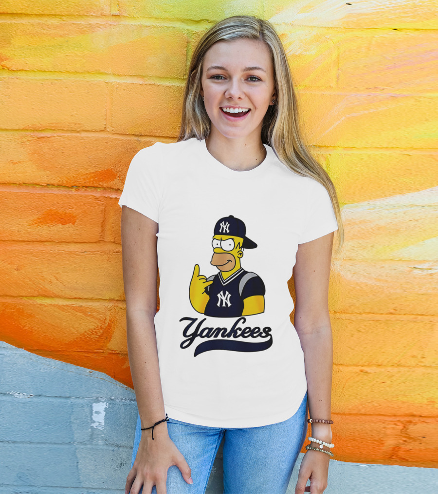The Simpsons Homer Simpson New York Yankees Baseball Rock Hand Yankees T-Shirt