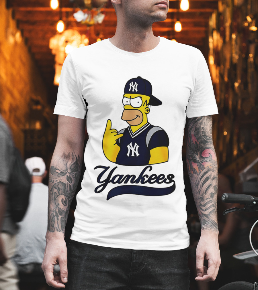 The Simpsons Homer Simpson New York Yankees Baseball Rock Hand Yankees T-Shirt