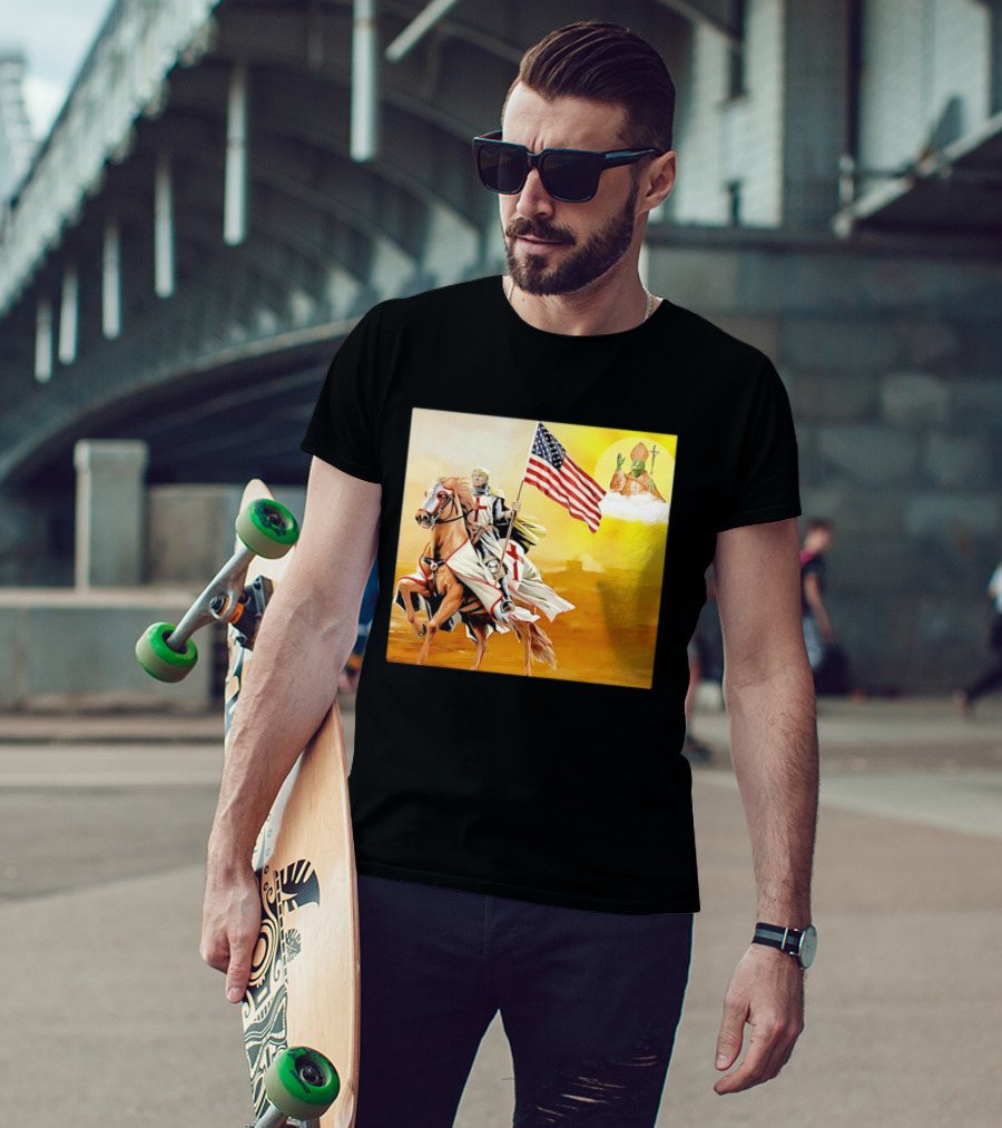 Donald Trump Crusader Knight With American Flag Riding Horse T-Shirt