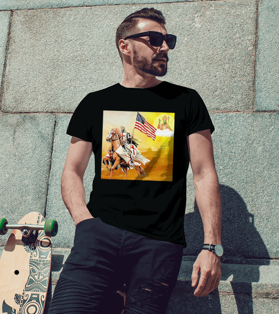 Donald Trump Crusader Knight With American Flag Riding Horse T-Shirt