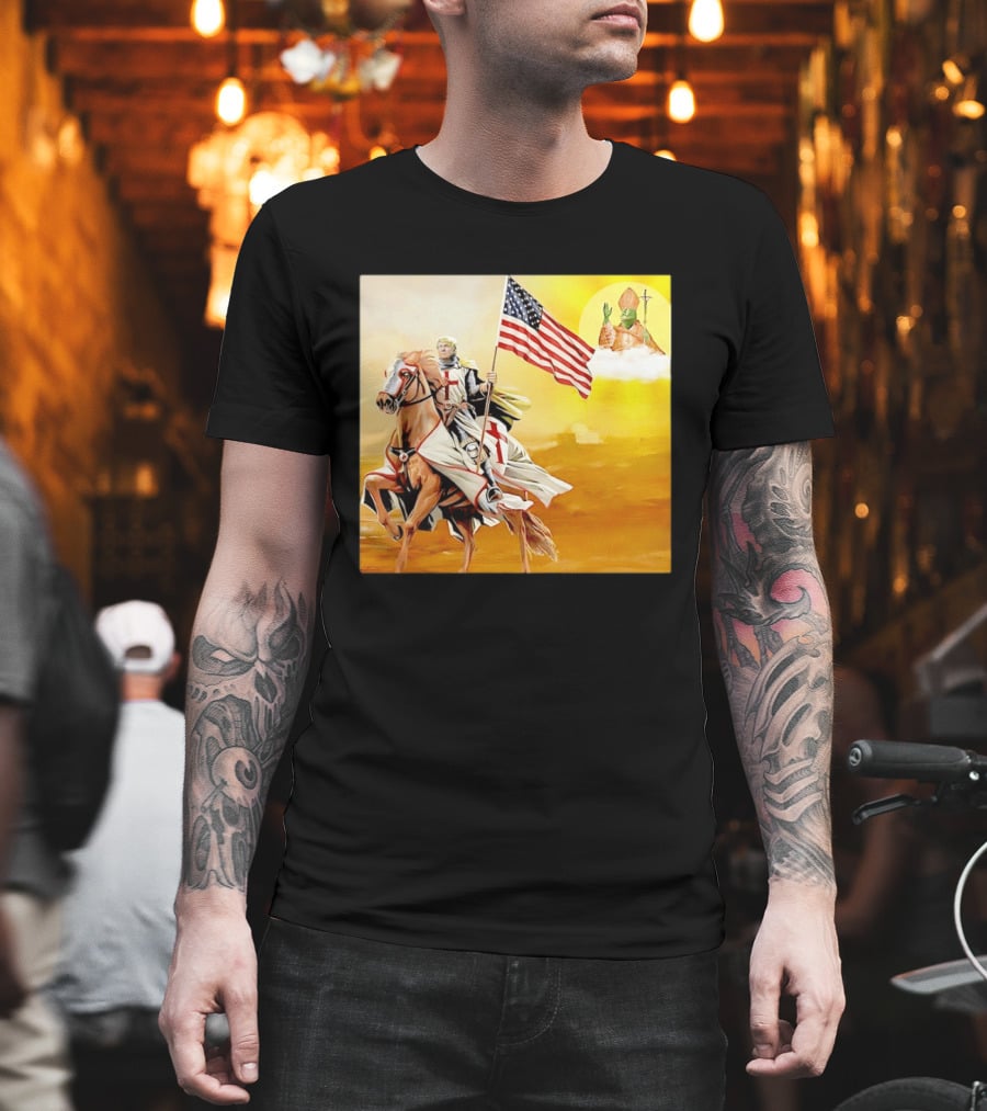 Donald Trump Crusader Knight With American Flag Riding Horse T-Shirt