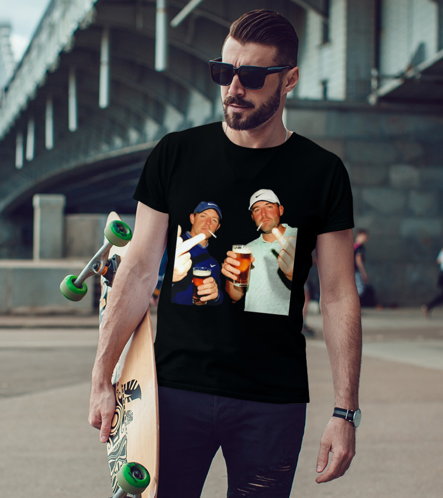 Rory McIlroy Scottie Scheffler Golf Middle Finger Beer Cigarettes T-Shirt
