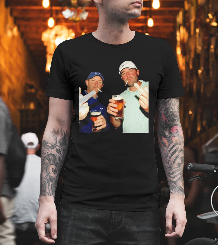 Rory McIlroy Scottie Scheffler Golf Middle Finger Beer Cigarettes T-Shirt