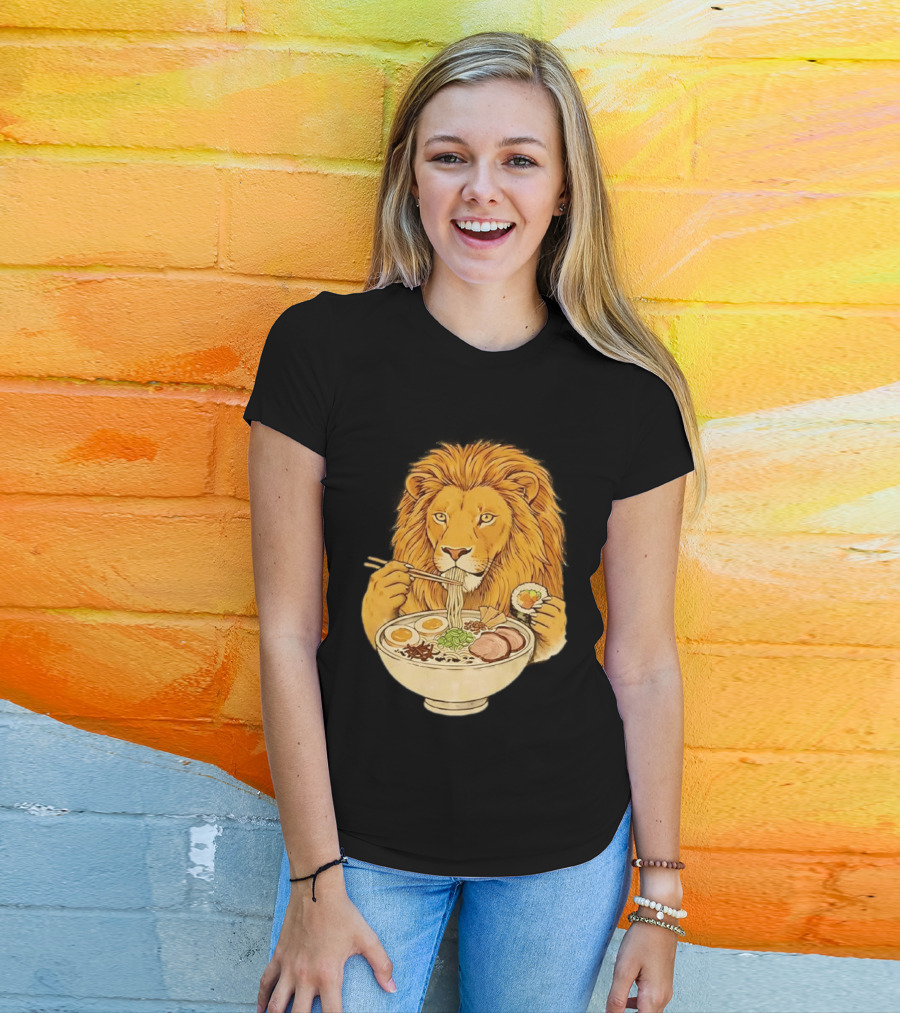 King Lion Eating Ramen Noodles With Sushi Meme T-Shirt