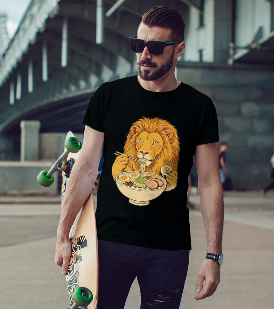 King Lion Eating Ramen Noodles With Sushi Meme T-Shirt
