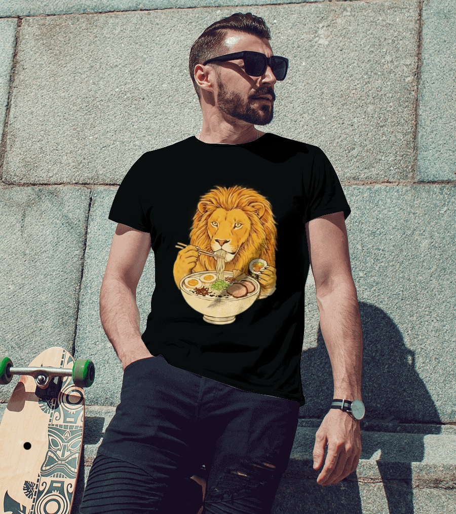 King Lion Eating Ramen Noodles With Sushi Meme T-Shirt