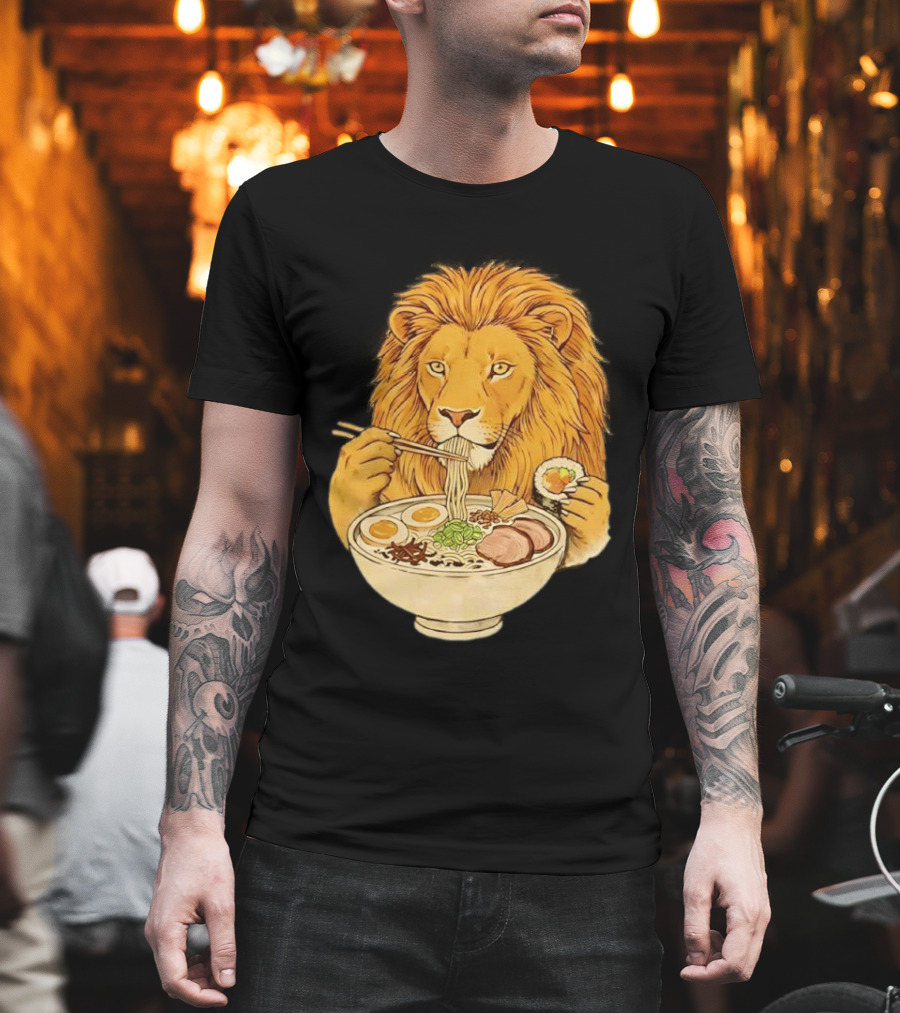King Lion Eating Ramen Noodles With Sushi Meme T-Shirt