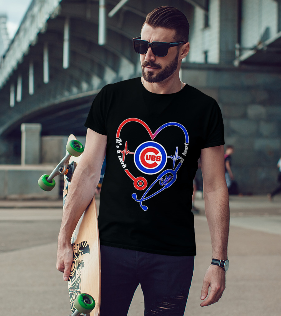Chicago Cubs Heartbeat Stethoscope Work Of Heart T-Shirt