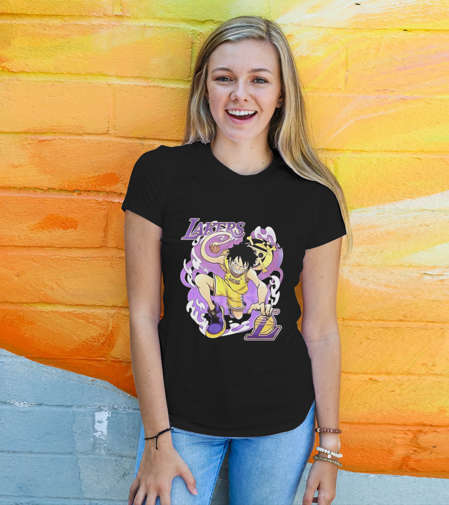 Luffy Lakers One Piece Basketball Anime T-Shirt