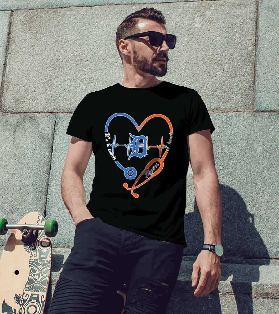 Detroit Tigers Heartbeat Stethoscope Work Of Heart T-Shirt
