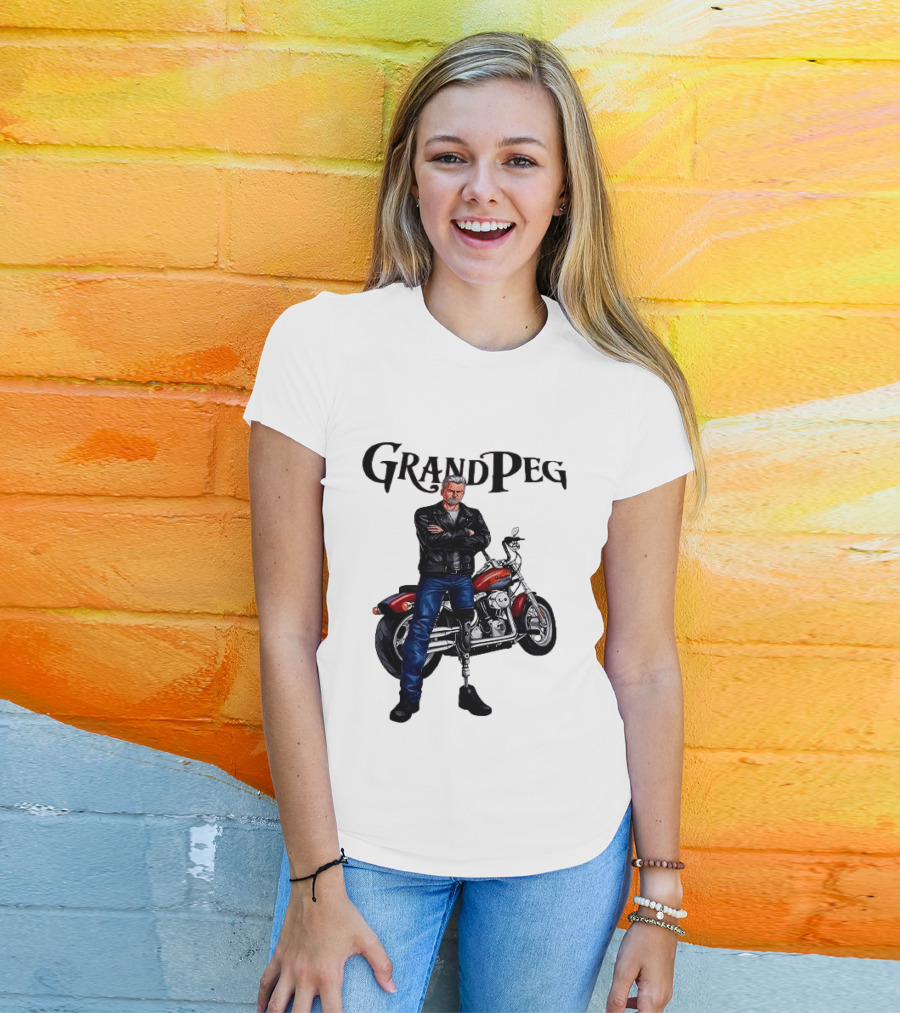 Grand Peg Biker With Motorcycle And Leather Jacket T-Shirt