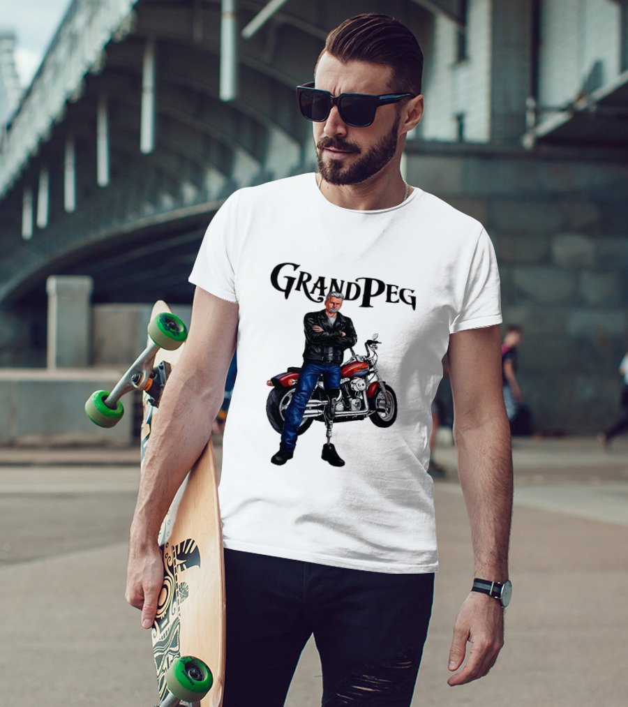 Grand Peg Biker With Motorcycle And Leather Jacket T-Shirt