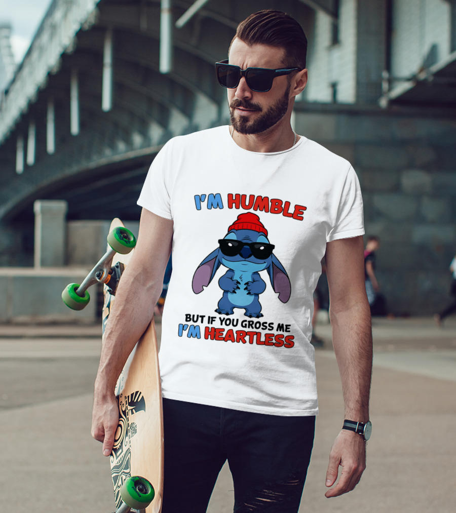 I'm Humble But If You Gross Me I'm Heartless Stitch Sunglasses Red Beanie T-Shirt