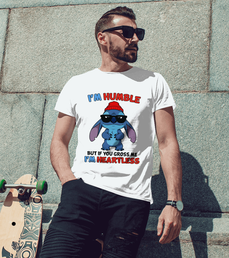 I'm Humble But If You Gross Me I'm Heartless Stitch Sunglasses Red Beanie T-Shirt