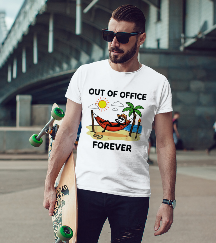 Out Of Office Forever Stick Figure In Hammock On Beach Vacation T-Shirt