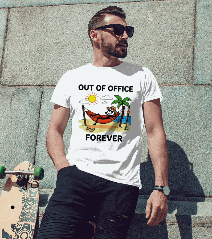 Out Of Office Forever Stick Figure In Hammock On Beach Vacation T-Shirt