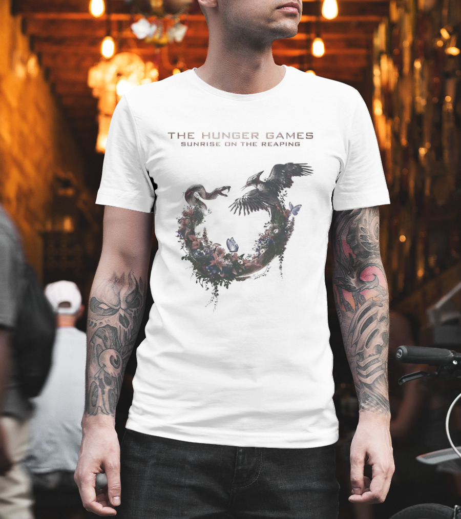 The Hunger Games Sunrise On The Reaping Snake And Bird Wreath T-Shirt