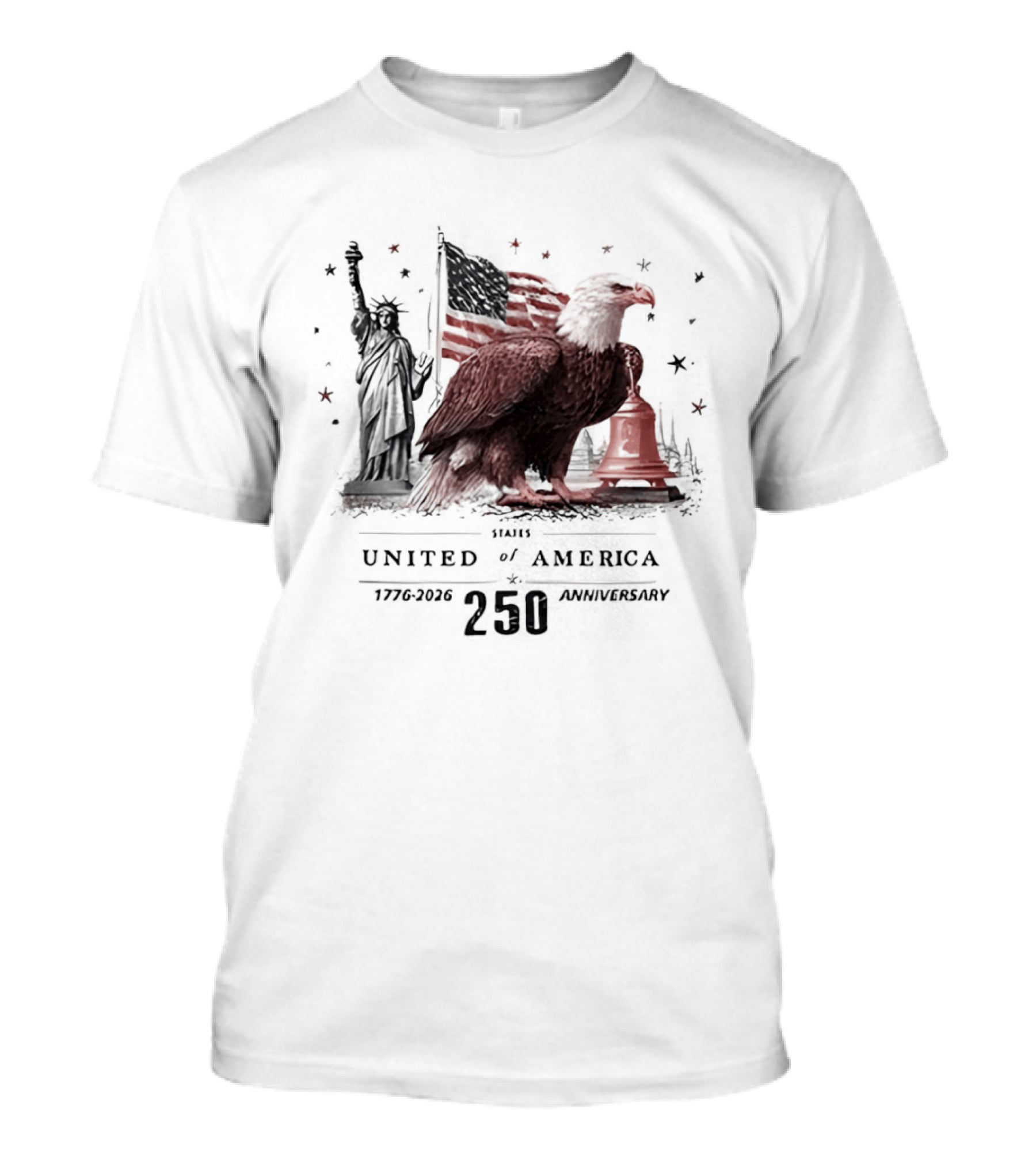United States Of America 250 Anniversary Statue Of Liberty Eagle Bell T-Shirt