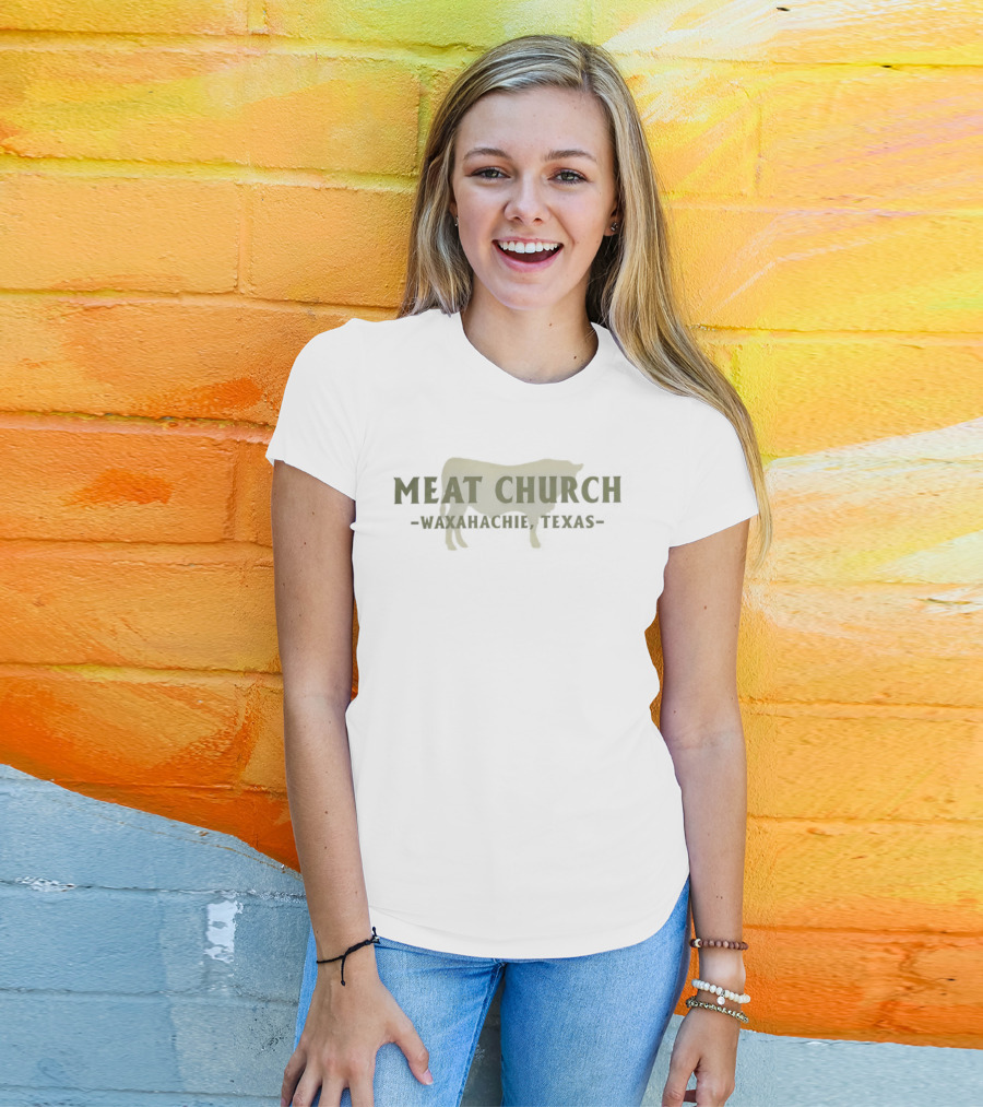 Meat Church Waxahachie Texas Green Bull T-Shirt