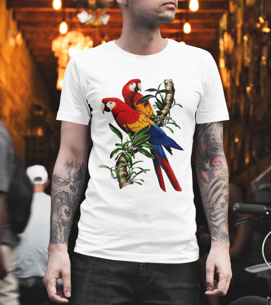 Parrot On Bret's Scarlet Macaw Tropical Branches T-Shirt
