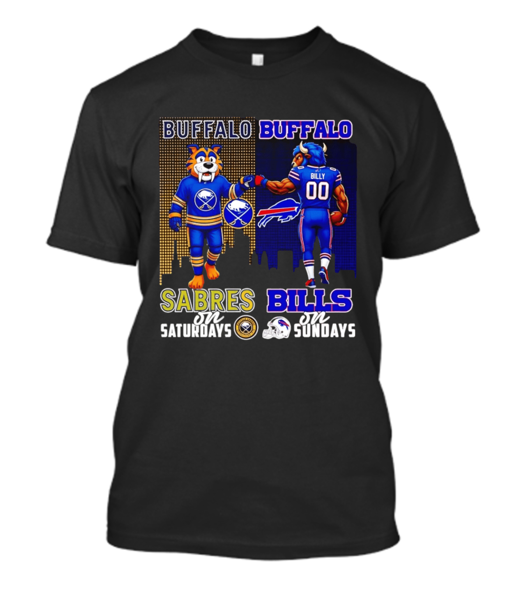 Buffalo Sabres Saturdays And Buffalo Bills Sundays City Skyline T-Shirt
