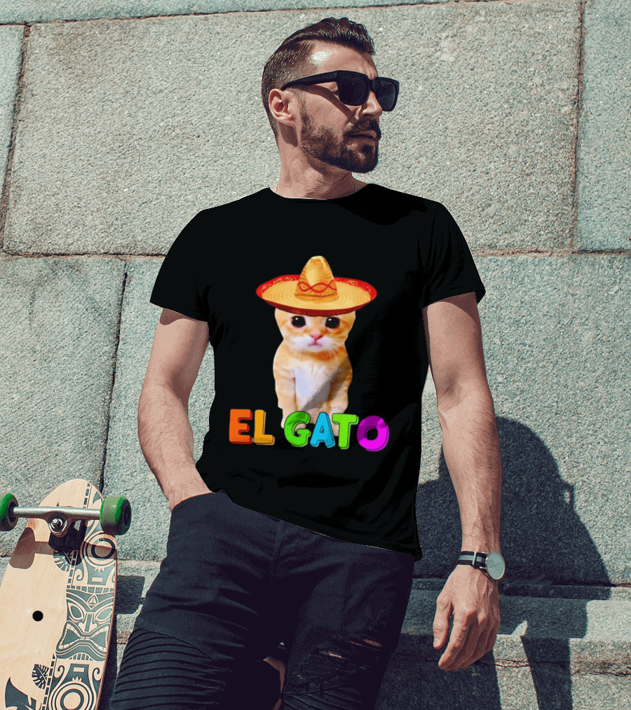 El Gato Cat Sombrero Hat Mexican Fiesta Fun Pet T-Shirt