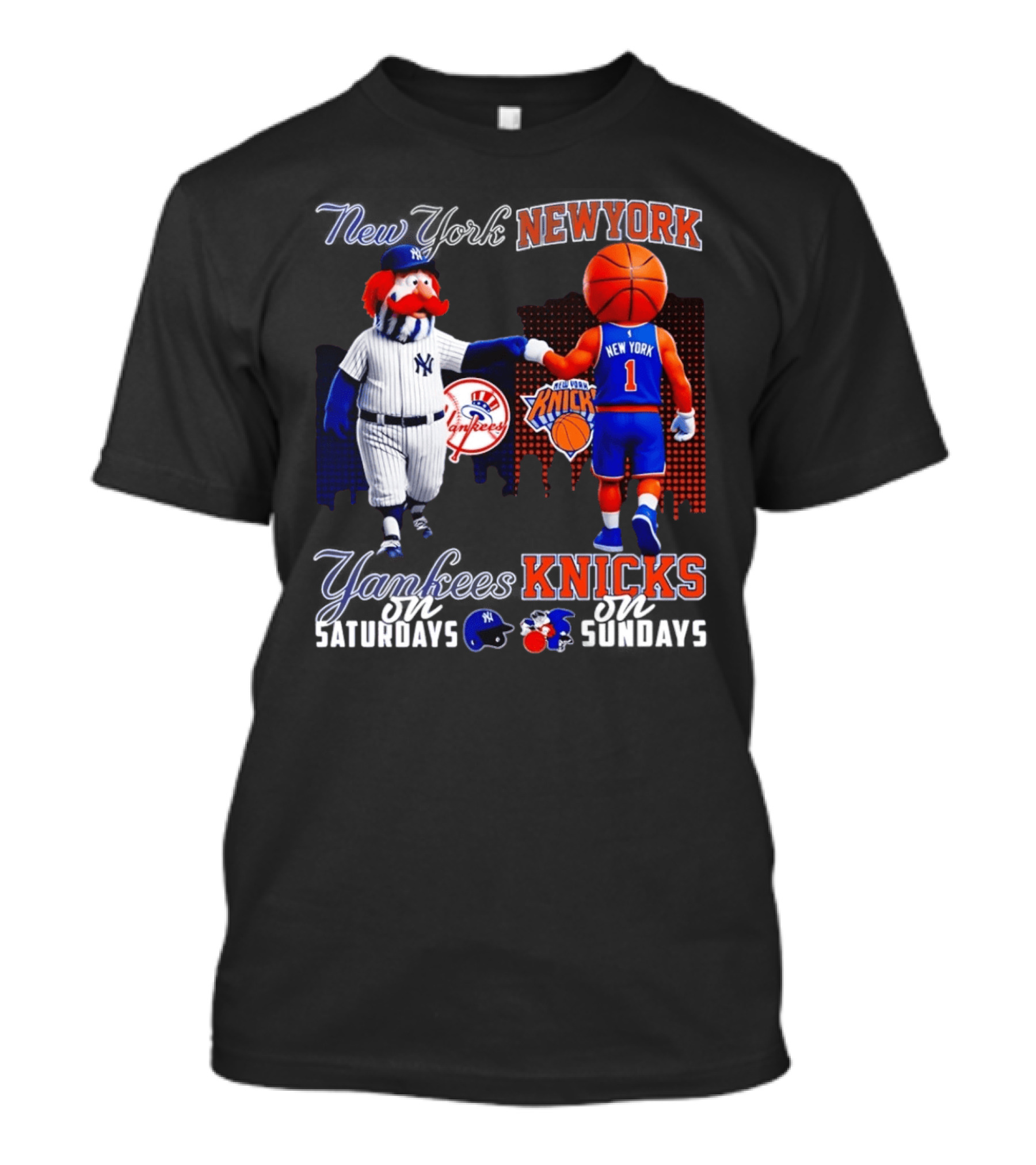 New York Yankees Saturdays Vs Knicks Sundays Yankees Knicks Mascots Baseball Basketball T-Shirt
