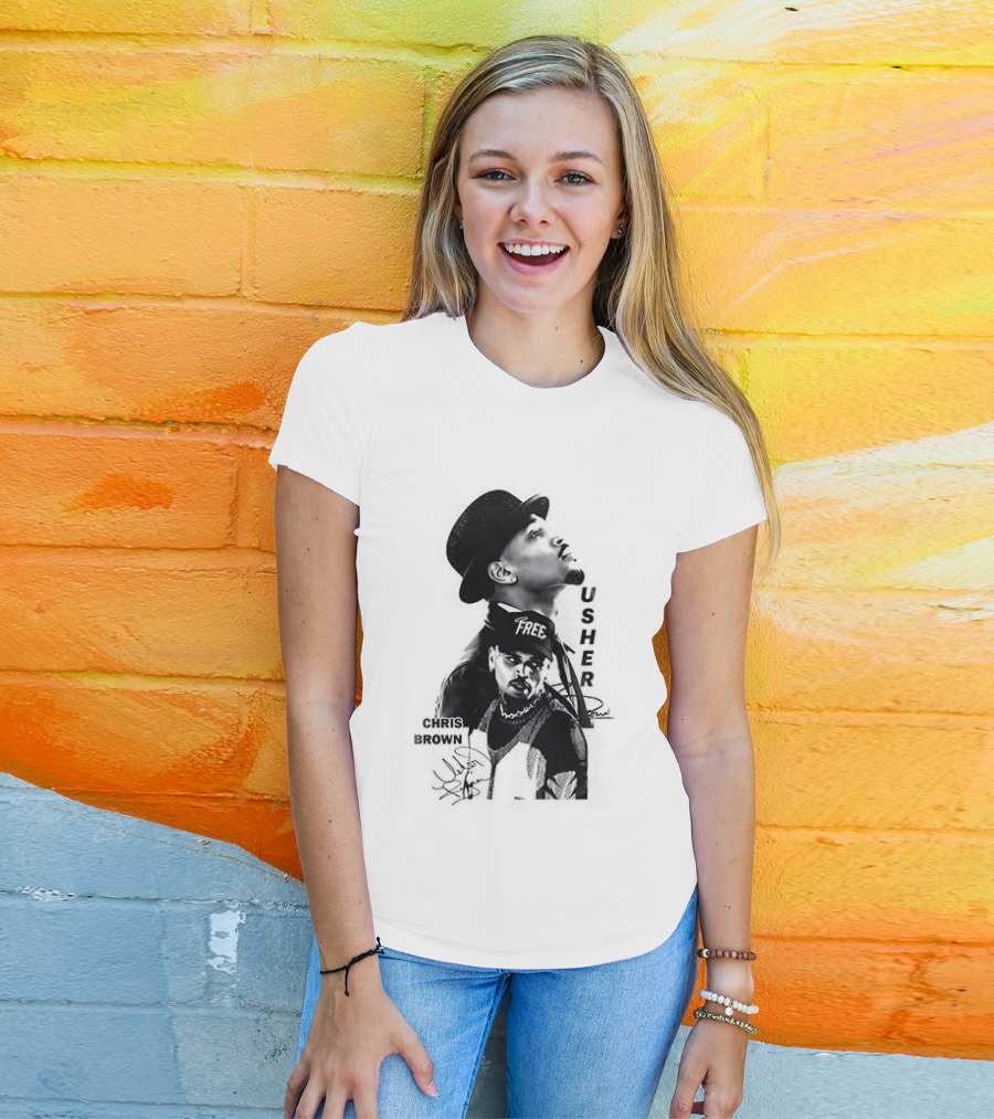 C Brown Usher R&B Tour Cartoon Characters And Signatures T-Shirt