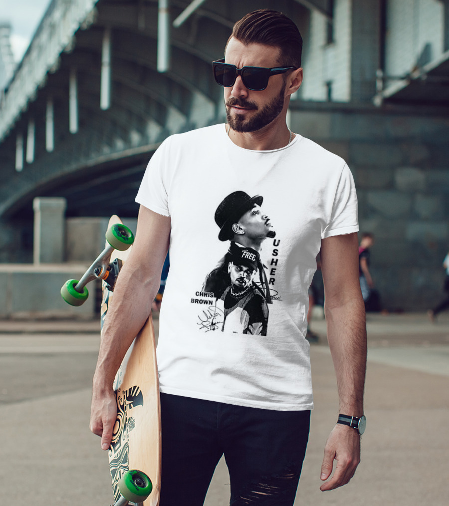 C Brown Usher R&B Tour Cartoon Characters And Signatures T-Shirt