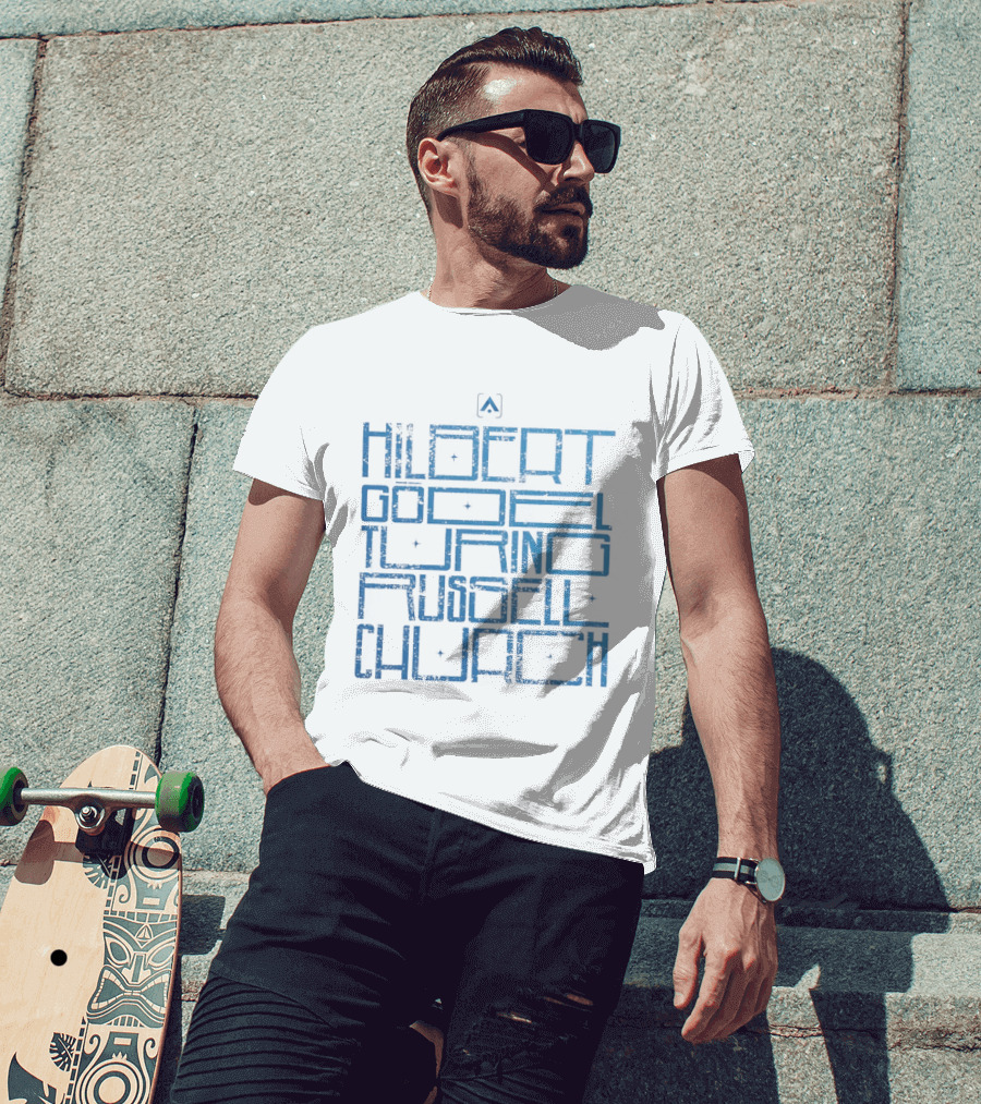 Hilbert Gödel Turing Russell Church Text Block Maze T-Shirt