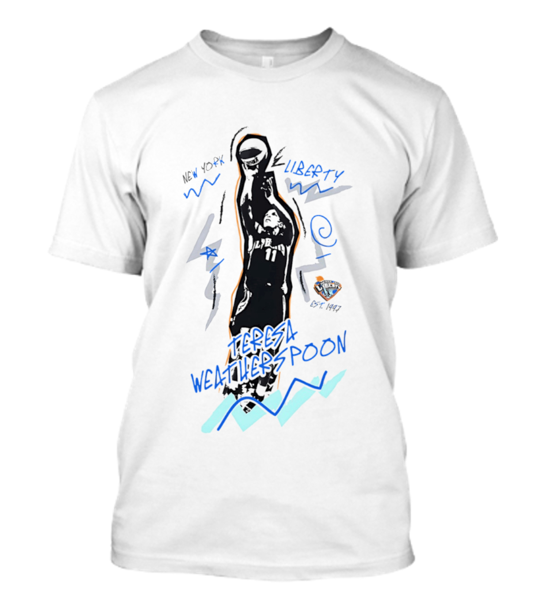 New York Liberty Teresa Weatherspoon Chalked Up Basketball Art 97 98 WNBA T-Shirt