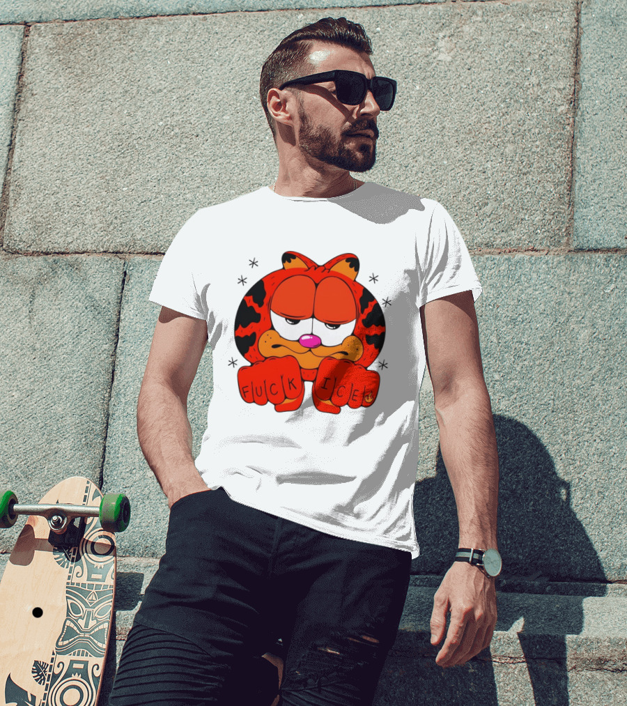 Orange Cat Garfield Meme Fuck Ice Hand Tattoos T-Shirt