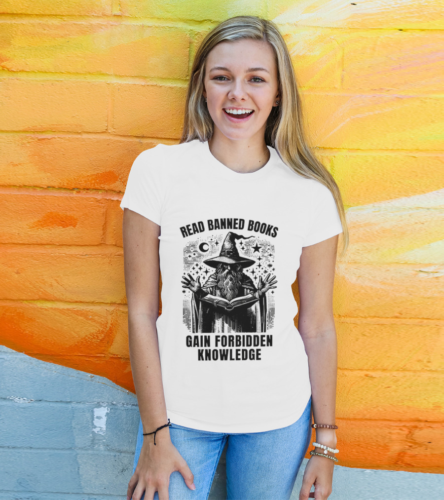 Read Banned Books Witch Hat Starry Night Gain Forbidden Knowledge T-Shirt