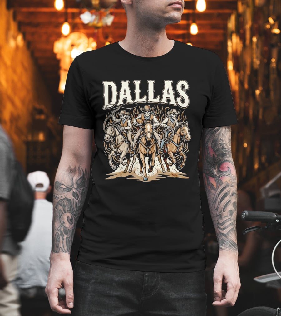 Dallas Cowboys Riding Skeletons Western Football Fans T-Shirt