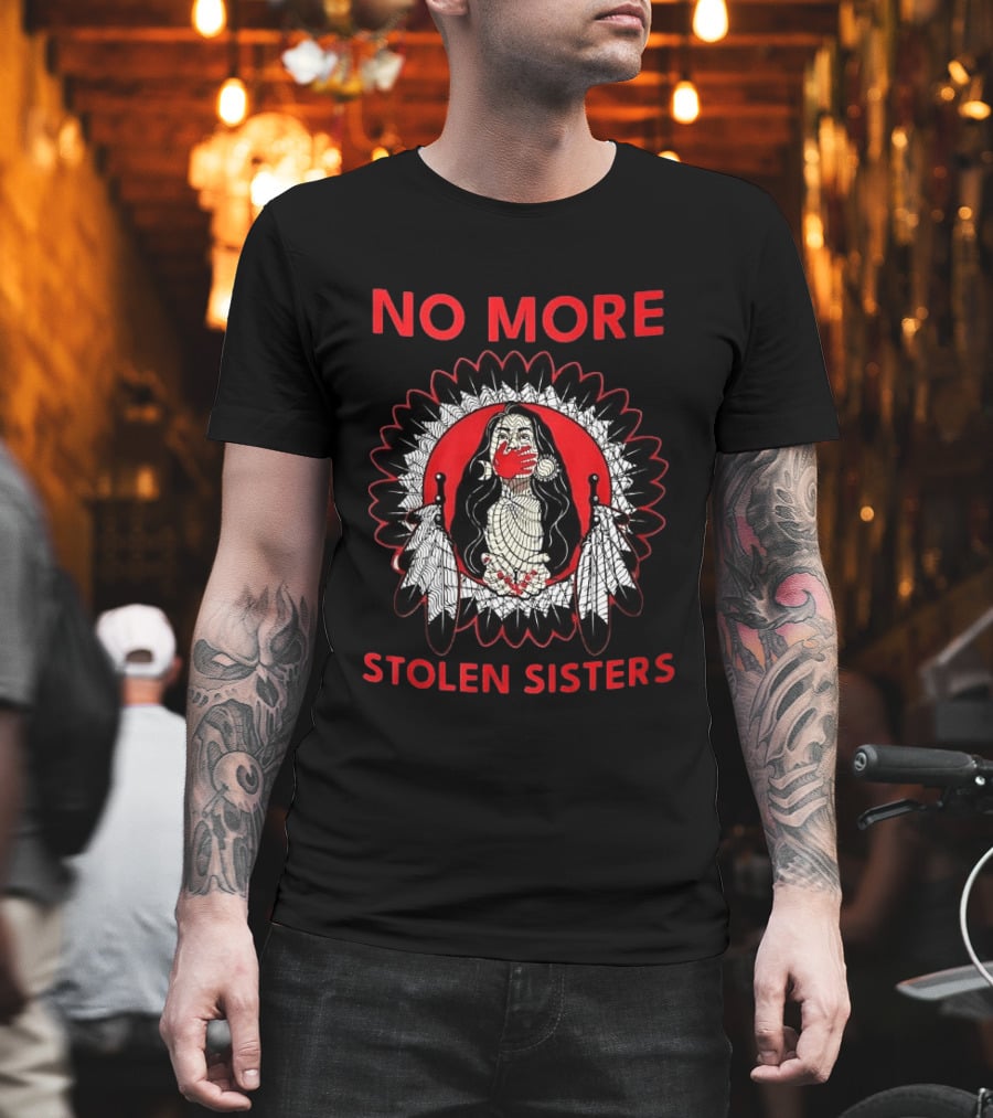 No More Stolen Sisters Awareness Symbol Empowerment Indigenous Rights Red Handprint Feather T-Shirt