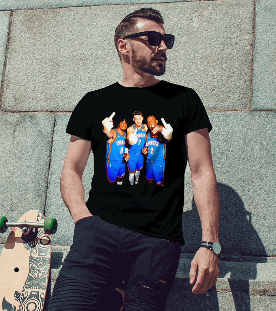 OKC Thunder Basketball Players With Beers And Middle Finger Gesture T-Shirt