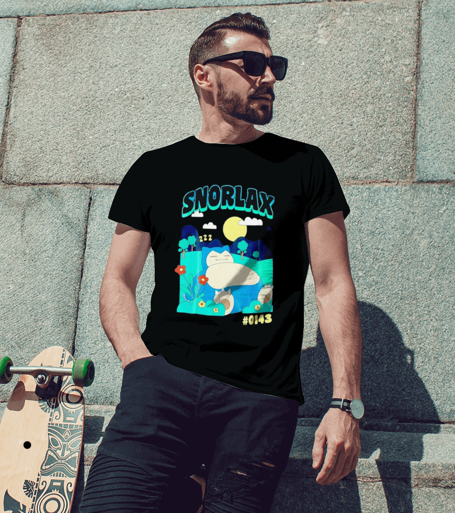 SNORLAX Sleeping Zzz #0143 With Sun And Flowers In Nature Scene T-Shirt