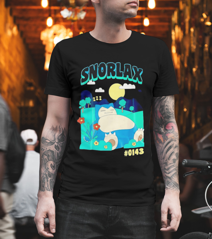 SNORLAX Sleeping Zzz #0143 With Sun And Flowers In Nature Scene T-Shirt