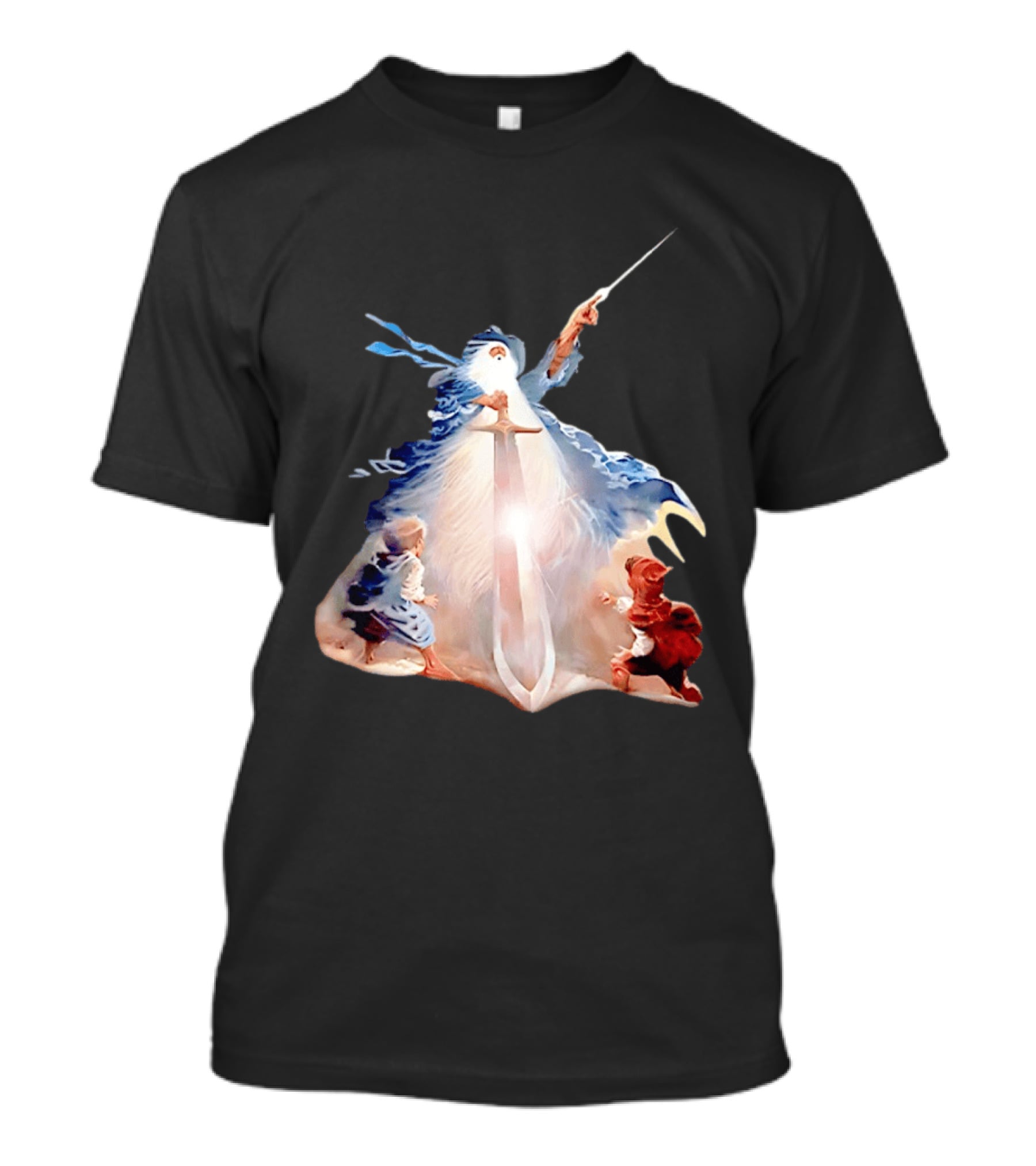 The Lord Of The Rings Gandalf And Hobbits Magic Sword Fantasy Scene T-Shirt